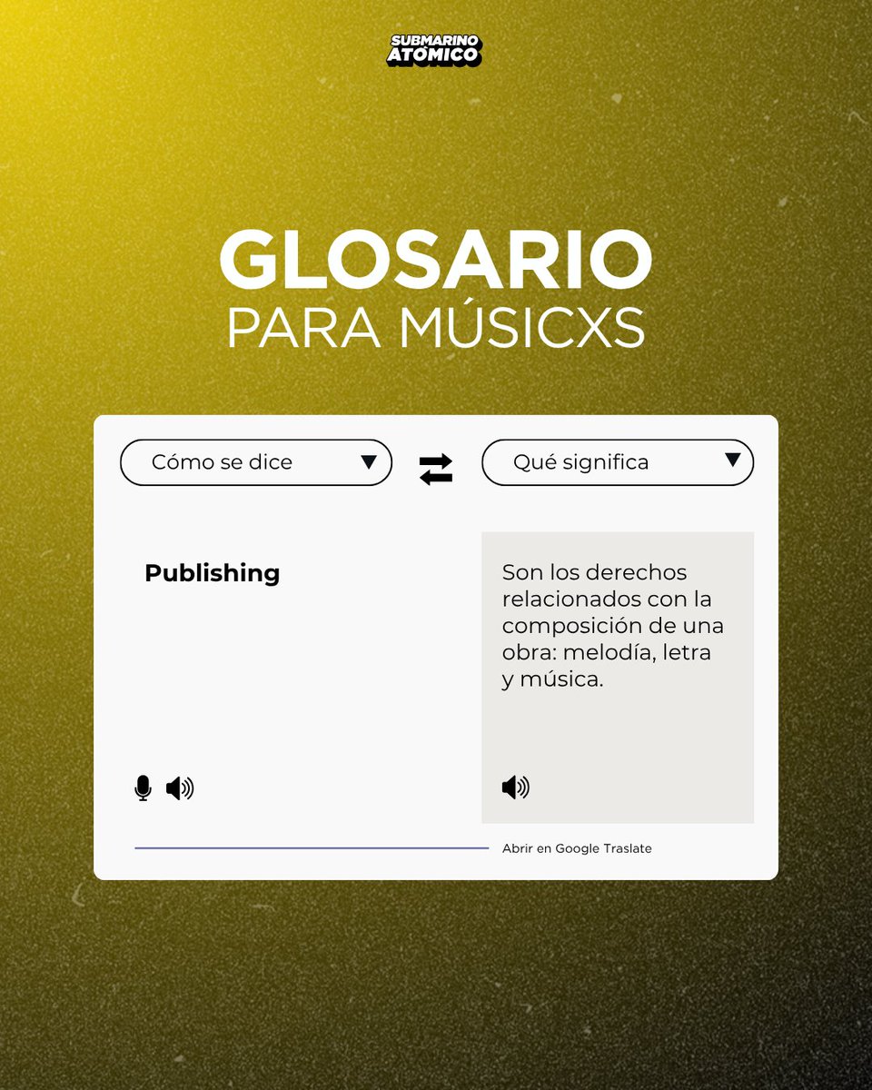 submarinoatomic's tweet photo. Empezar a hacer música también es encontrarse con un montón de términos nuevos y que no sabés qué significan.👀🙃

Si estás en ese momento de tu carrera, este glosario es para vos. 

Guardalo o mandáselo a tu músicx independiente amigx.

#SubmarinoAtómico #Glosario https://t.co/l6TbI1Zz2Z