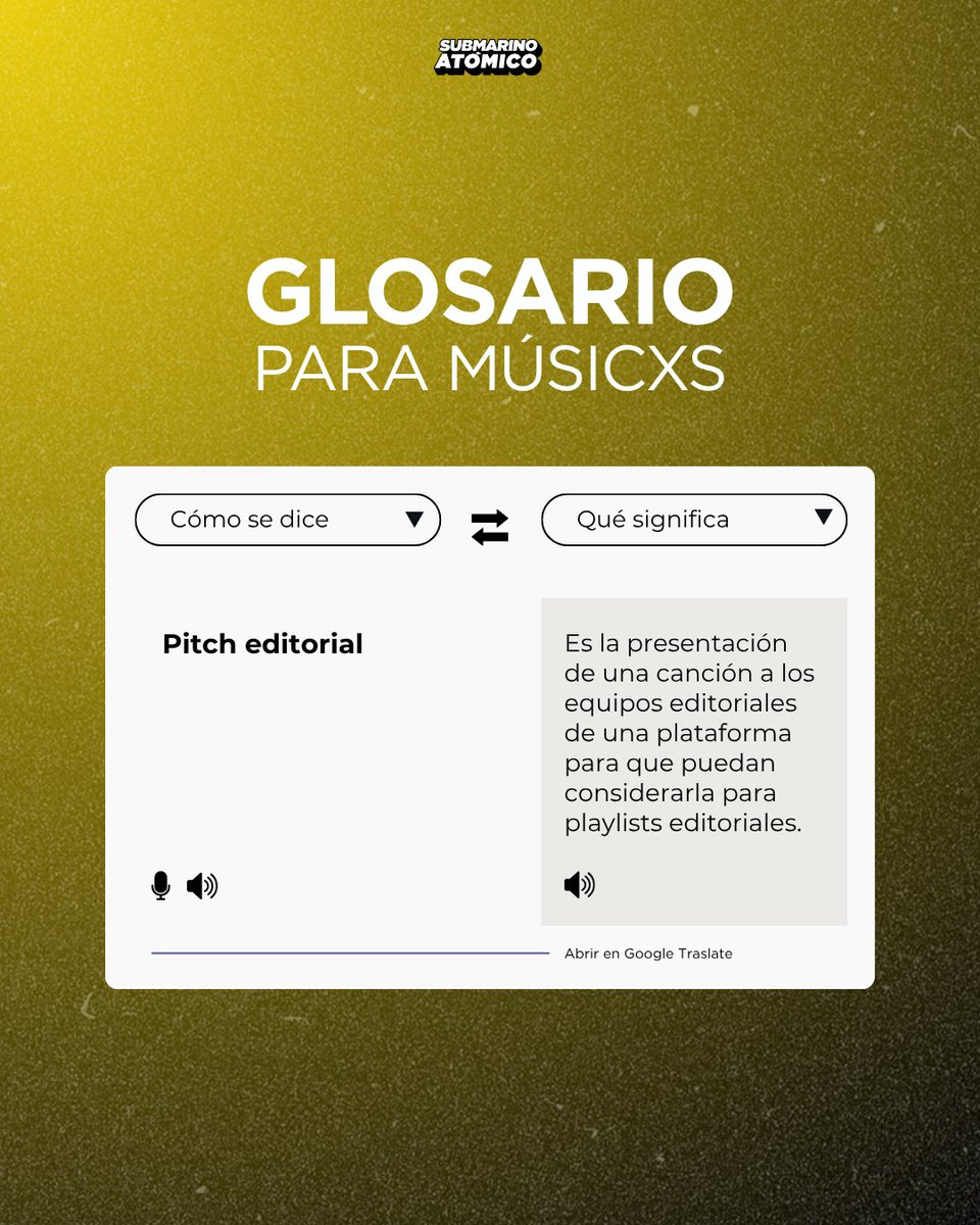 submarinoatomic's tweet photo. Empezar a hacer música también es encontrarse con un montón de términos nuevos y que no sabés qué significan.👀🙃

Si estás en ese momento de tu carrera, este glosario es para vos. 

Guardalo o mandáselo a tu músicx independiente amigx.

#SubmarinoAtómico #Glosario https://t.co/l6TbI1Zz2Z