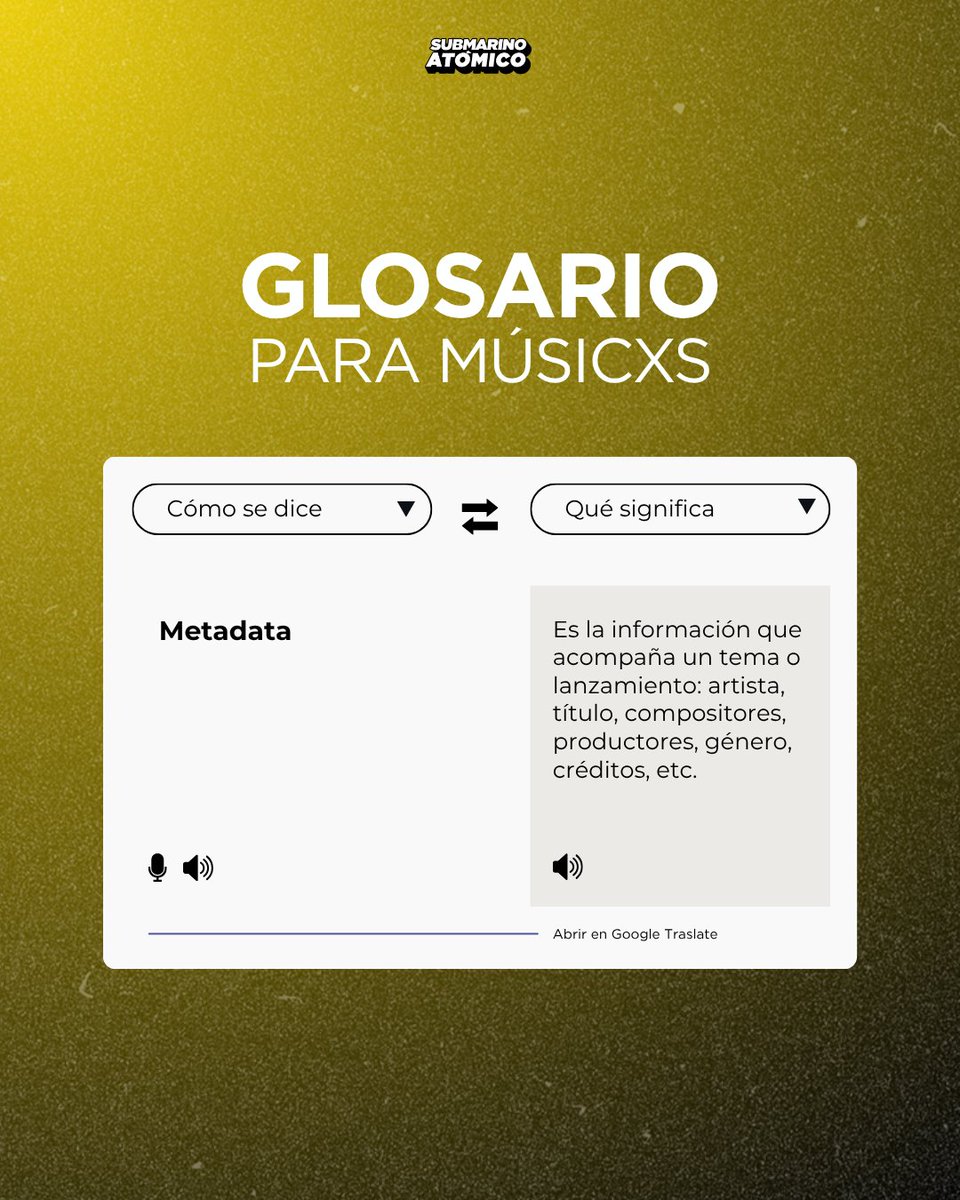 submarinoatomic's tweet photo. Empezar a hacer música también es encontrarse con un montón de términos nuevos y que no sabés qué significan.👀🙃

Si estás en ese momento de tu carrera, este glosario es para vos. 

Guardalo o mandáselo a tu músicx independiente amigx.

#SubmarinoAtómico #Glosario https://t.co/l6TbI1Zz2Z