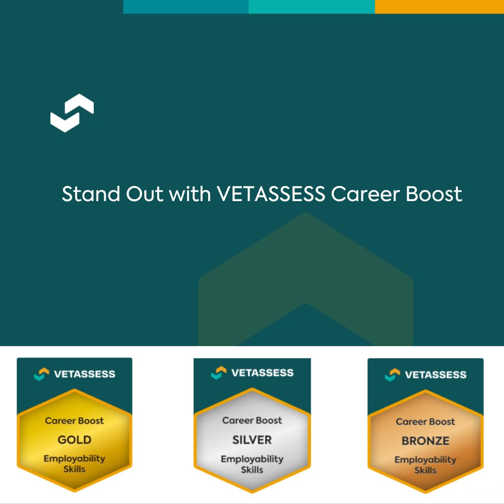 VETASSESS's tweet photo. Employers want people who can collaborate, adapt and solve problems. Career Boost helps you show it.
 VETASSESS assesses ten key transferable skills and gives trusted, evidence‑based insights into your workplace readiness. 
Learn more: https://t.co/XMH92GRPs6 https://t.co/i9heEqrLS1