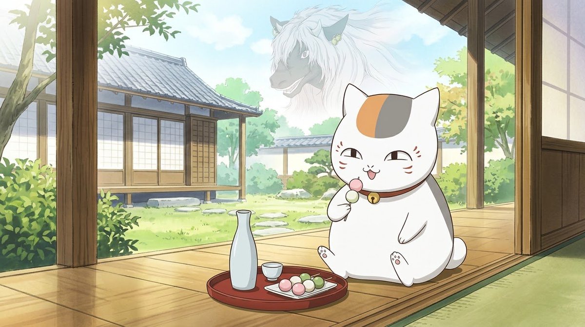 aoiuniform's tweet photo. #今日は何の日
#招き猫の日

『来る福』の語呂合わせ（9月29日＝くる[9]ふく）から決められたそうです

招き猫のキャラクターということで、「#夏目友人帳」の #ニャンコ先生 をAI動画しました
空に三篠（みすず）らしきものが写っていると思っているのは、私だけ？　f(^.^; https://t.co/DUQOrl1AbV