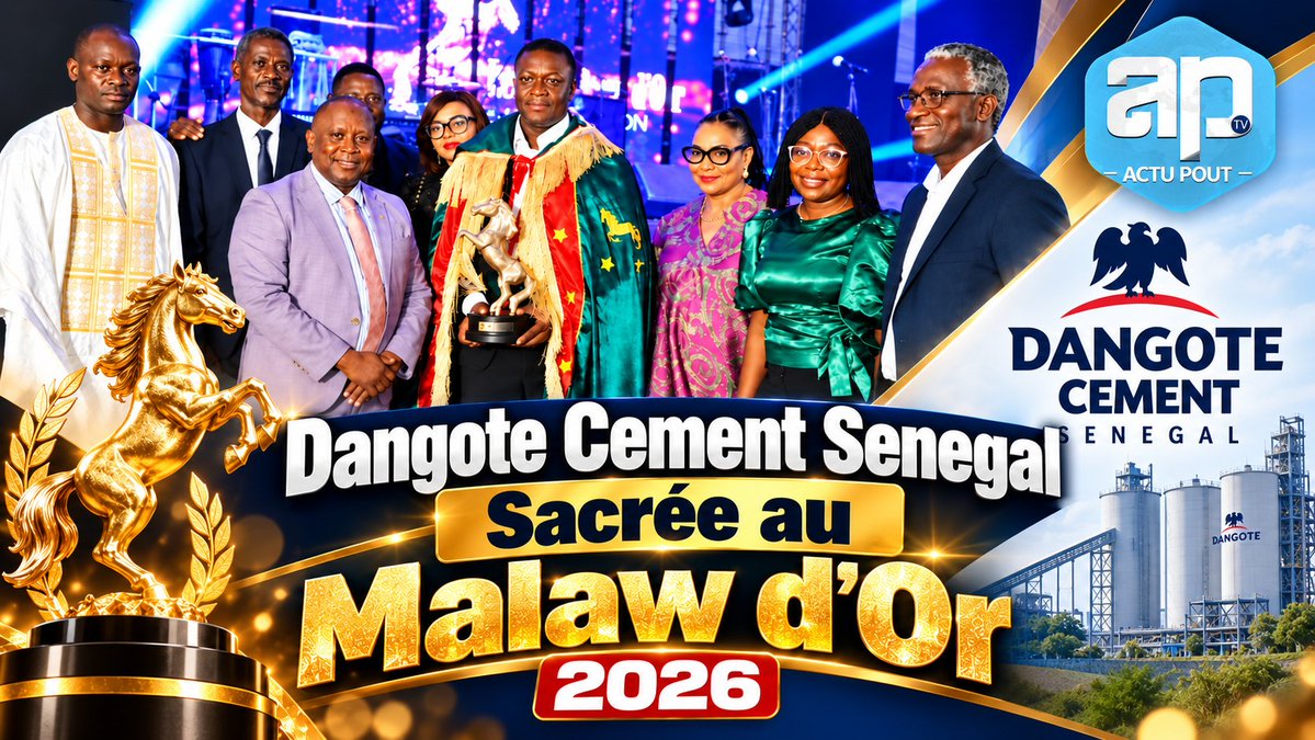 MatArt_Crea's tweet photo. Dangote Cement Senegal sacrée l'entreprise la plus compétitive de la région de Thiès à la cérémonie de Malaw d’Or édition 2026. https://t.co/KTAhg3Kt8r
