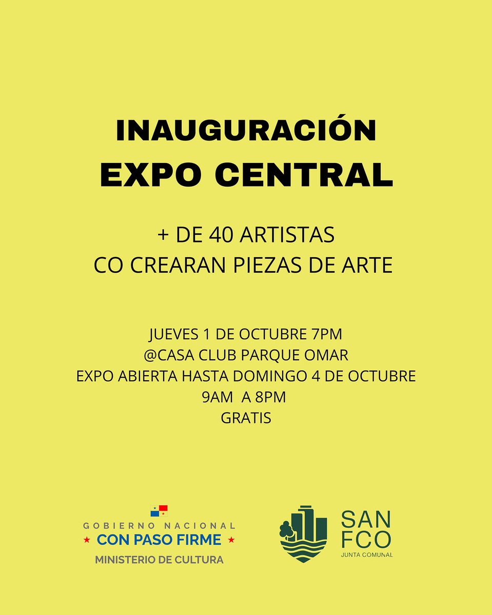 PuntoBohemio's tweet photo. #ArteCultura
Llega "4 días de diseño", la plataforma de colaboración interdisciplinaria de Panamá, invitando a visitar su Expo Central con obras co-creadas por más de 40 artistas.

Jueves 1° al domingo 4 de octubre, gratis en la Casa Club del parque Omar.

#Panamá #diseño https://t.co/glx2GAt11N