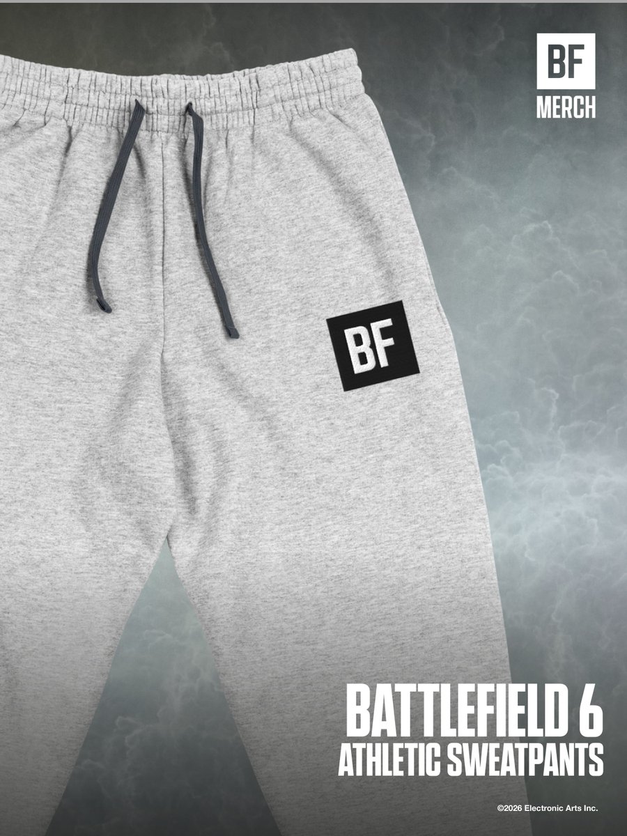 BF_Merch's tweet photo. Settle in for your next operation with the Battlefield 6 Athletic Sweatpants, made for all-day comfort🎯

https://t.co/1HYtEO1lqw

@Battlefield #Battlefield #BattlefieldMerch https://t.co/VmRXfjrPfY