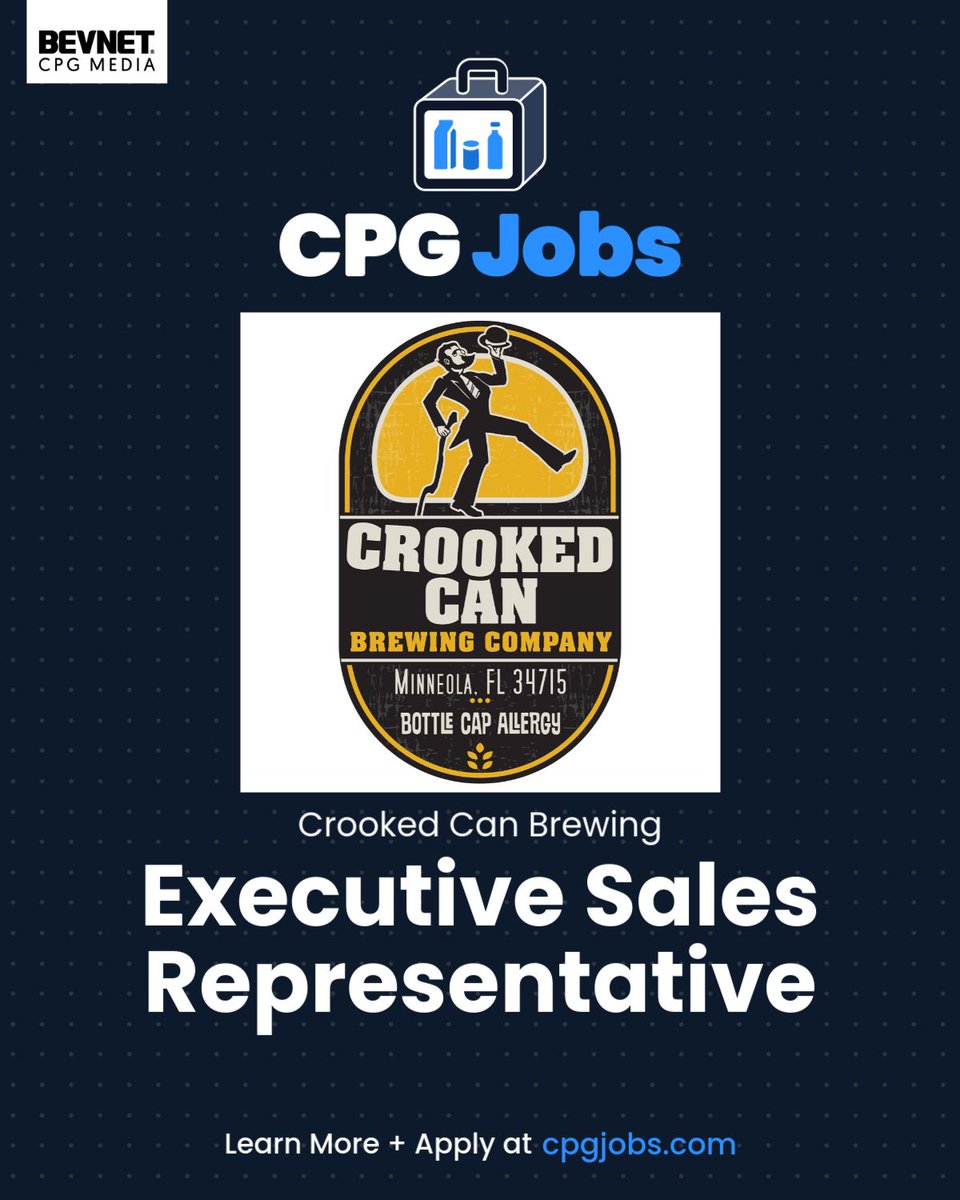 CpgJobs's tweet photo. Crooked Can Brewing is seeking an Executive Sales Representative to grow sales, accounts, and distribution across Central Florida. View the job: https://t.co/1uorjL3QrP https://t.co/XbK4tM3e2c