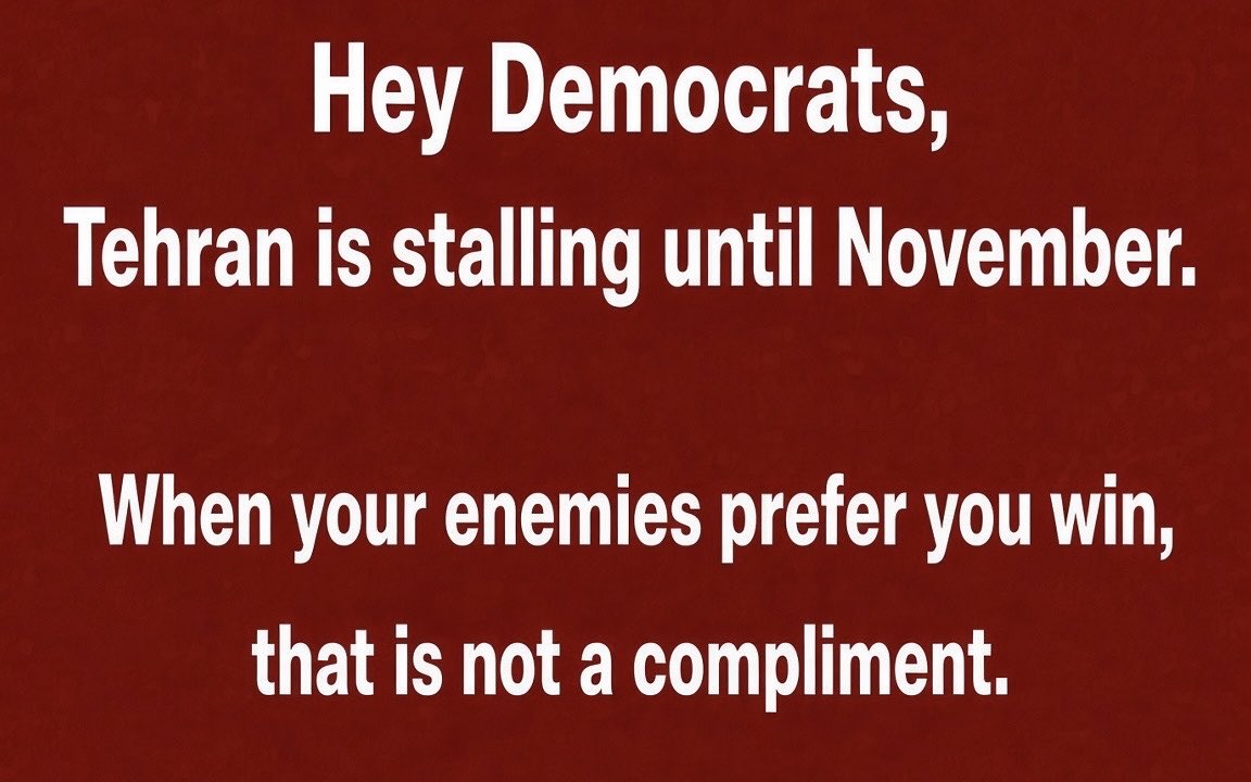 SparksN123's tweet photo. Countries don’t stall for the midterms out of respect. They stall because they smell an opening. Tehran don’t want peace. They want the version of America that apologizes first. Pretty sure. https://t.co/KBvHmBJ0aQ