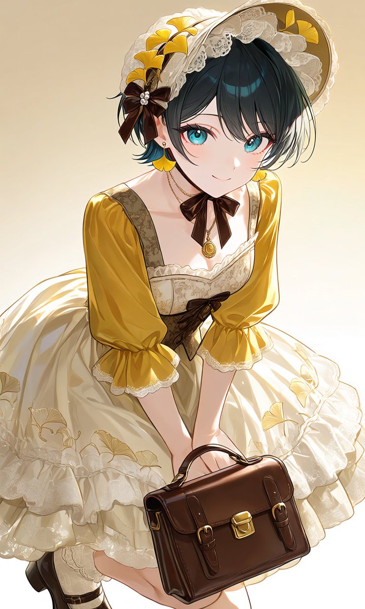 rei_genart's tweet photo. 🐀AIファッションセンター・ねずみさん！

「Golden Ginkgo — 銀杏ロリィタ」のプロンプトお借りしてPixAIで生成しました。可愛くて綺麗です。 https://t.co/7SthhxJvxa