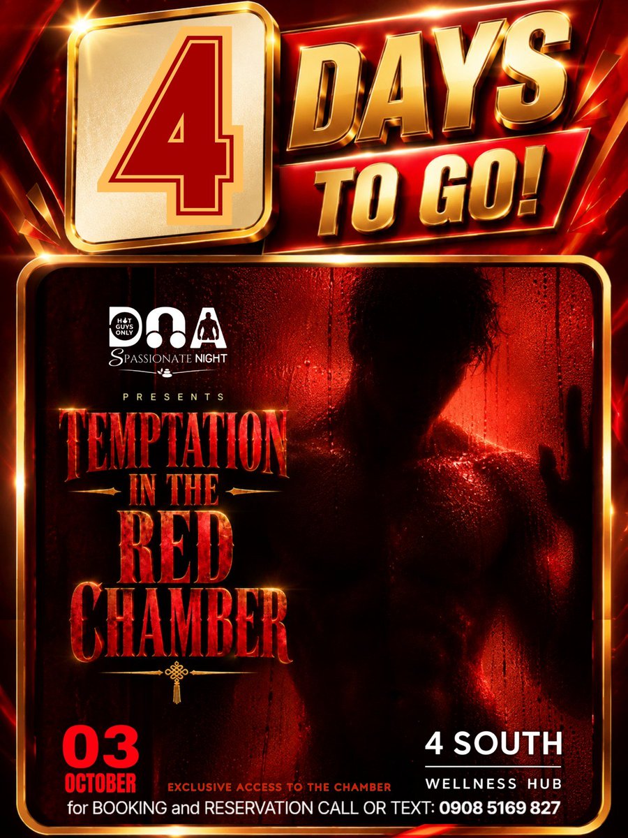 hotguysonlyph's tweet photo. Craving that TEMPTATION? The one that keeps you wanting more?

That temptation only comes alive this Saturday inside the Red Chamber at @4southhub

📍 TEMPTATION IN THE RED CHAMBER | 10.03.26  | 4 South Wellness Hub

☎️: 09085169827

#HotGuysOnly #SpassionateNight @4southupdates https://t.co/tGUUkdETDP
