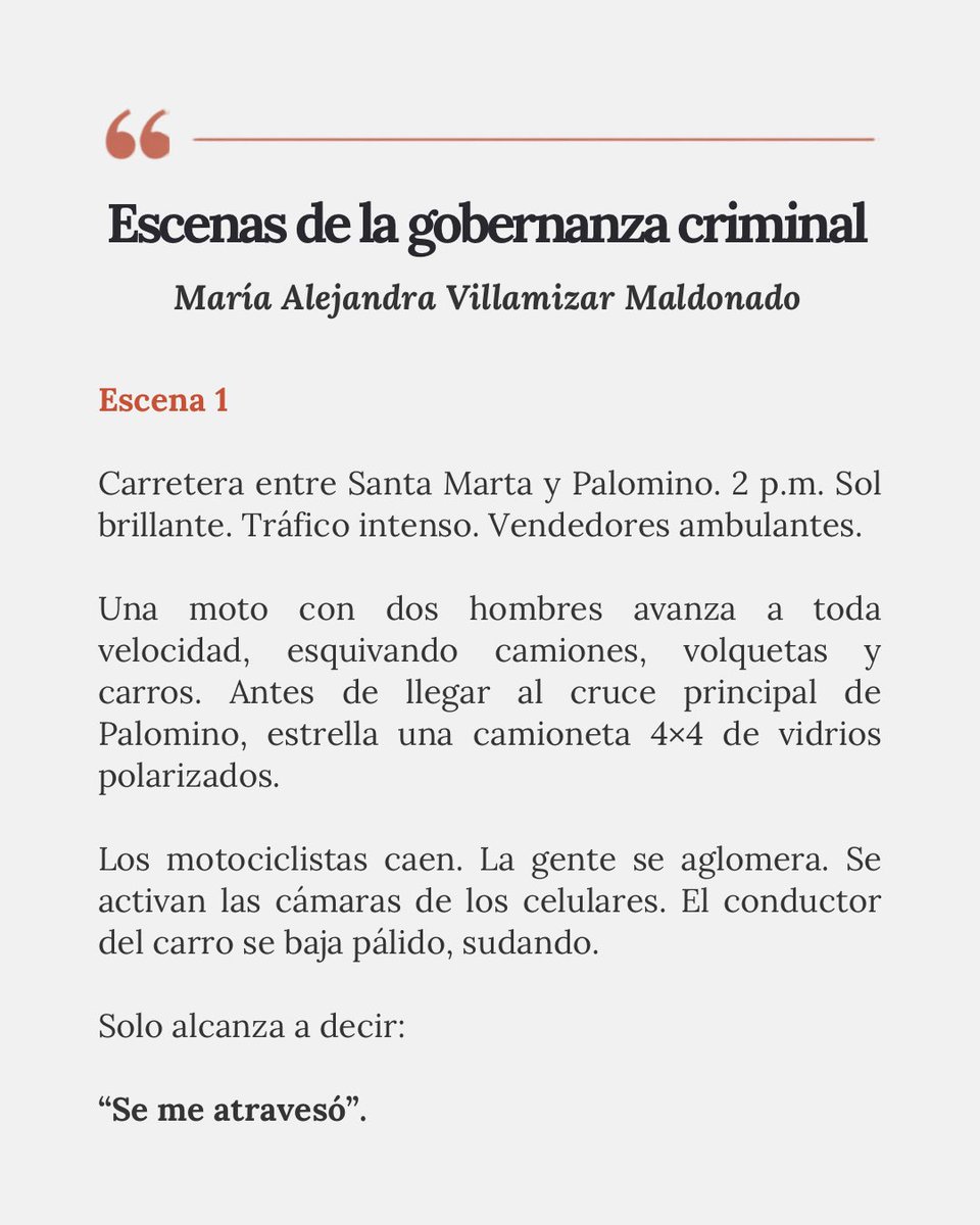 MariaAlejaVM's tweet photo. La semana pasada, Santa Marta volvió a vivir escenas que hace mucho dejaron de ser excepcionales.

En mi nueva columna en @elespectador escribo sobre lo que pasa cuando la gobernanza criminal termina imponiendo sus reglas.

🔗 https://t.co/Tau4483AvG https://t.co/BhVHMmrFHl