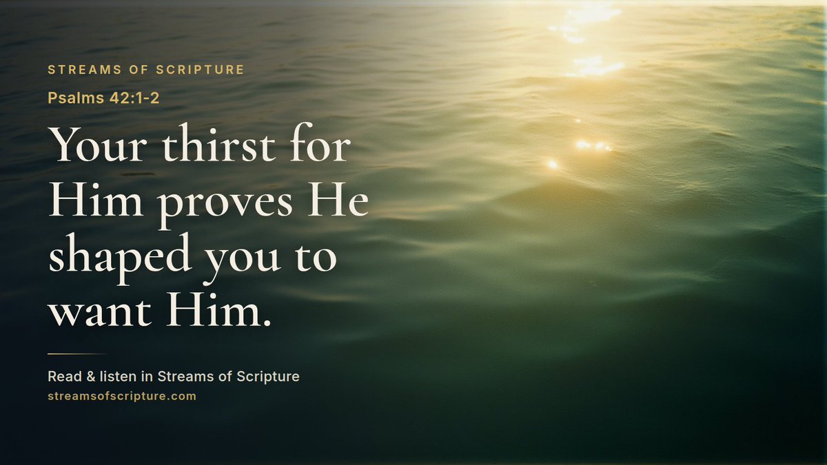 StreamScripture's tweet photo. What does 'as the deer pants for the water brooks' actually mean? In Psalm 42:1-2, the Hebrew verb translated 'pants' conveys a breathless, exhausted craving, the kind of longing that overtakes the whole body.

Read &amp; listen link below ↓

#Psalms42 #GodsLove https://t.co/1glxnwn5uD