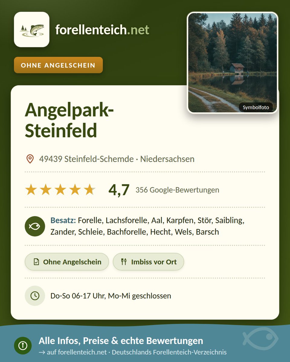 forellenteich's tweet photo. 🎣 Angelpark-Steinfeld in Steinfeld-Schemde (Niedersachsen) · ⭐ 4.7 aus 356 Bewertungen
📍 https://t.co/VQpXfUfhL1
#angeln #forellenteich #petriheil https://t.co/R3T3EspqW5