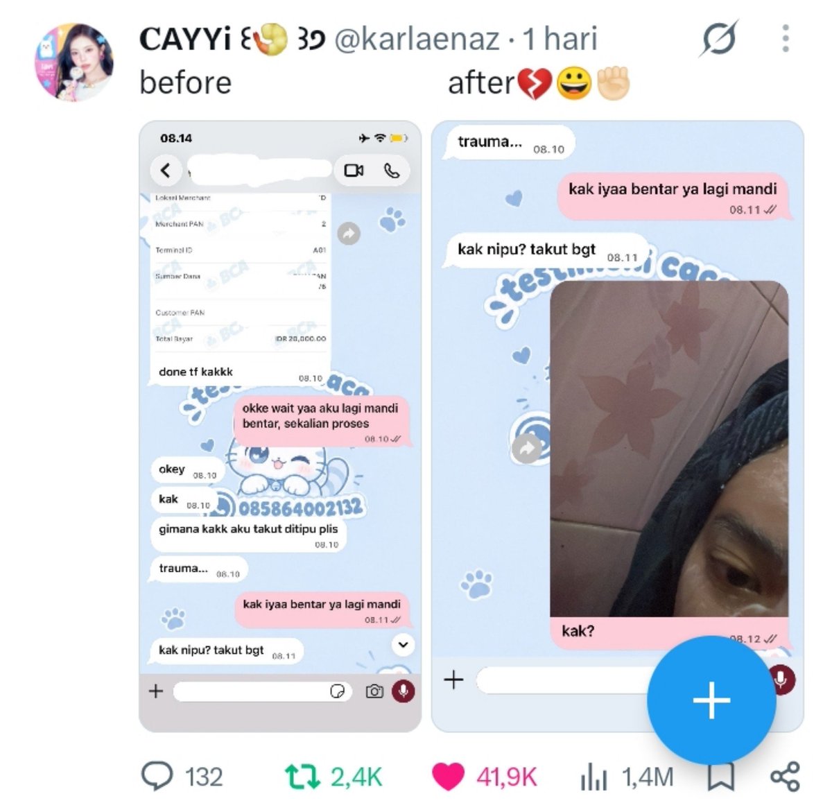 MiloversMDO's tweet photo. help rt please! ini CAYYi si seller trusted😭 tadi barusan banget akun ku ke s word hiks sedih banget, boleh yang mau mutualan kesini ya guys #zonauang https://t.co/itzmjPnGZR