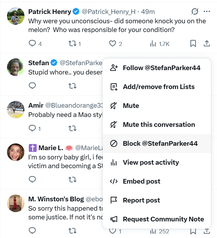 yack's tweet photo. Blue checkmark accounts are leaving disgusting comments on tweets about rape to earn money through engagement. Please click the three dots in the corner of the post and block the account. Reports are often ignored, but mass blocking will cause Twitter to limit an account's reach. https://t.co/wHUd0CNFmp