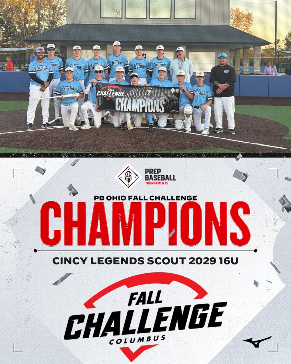 PrepBaseballOH's tweet photo. 🏆PB Ohio Fall Challenge🏆 
🥇TOURNAMENT CHAMPIONS🥇  

Cincy Legends Scout  2029 16U | @Cincy_Legends 

⚾️Underclass Baseball 
📅9/26-9/27 
📍Columbus, OH

@PrepBaseballOH | @PbtCbus | @pbtscouting https://t.co/ylemE0nexd