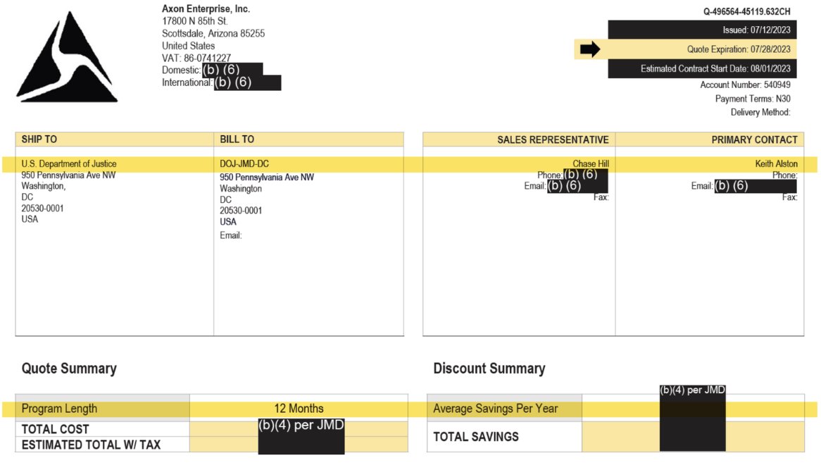 ItsYourGov's tweet photo. BREAKING: Newly released DOJ records reveal Jack Smith's Special Counsel office bought Axon evidence software for its investigation. We believe Jack Smith should be asked questions about this purchase. 🧵 https://t.co/Col1R547Lm