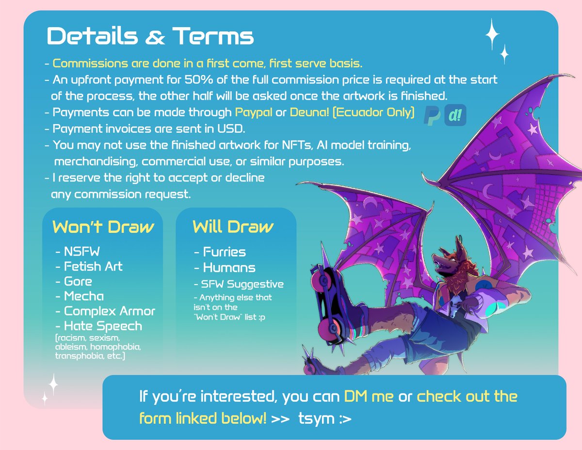 Century_____'s tweet photo. Hey y'all! 🤙 It took me a bit but I'M FINALLY OPENING COMMISSIONS!! 👀👀 If you're interested in requesting one, you can check out the info on this post and DM me or fill out the form linked below! Thank y'all so much :o https://t.co/brqctOqLKy