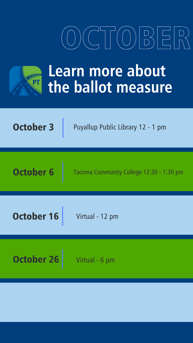 PierceTransit's tweet photo. We have 4 more info sessions for you to learn more about Prop 1 in October: https://t.co/0tPeONGgaw https://t.co/qbq2lWqs15