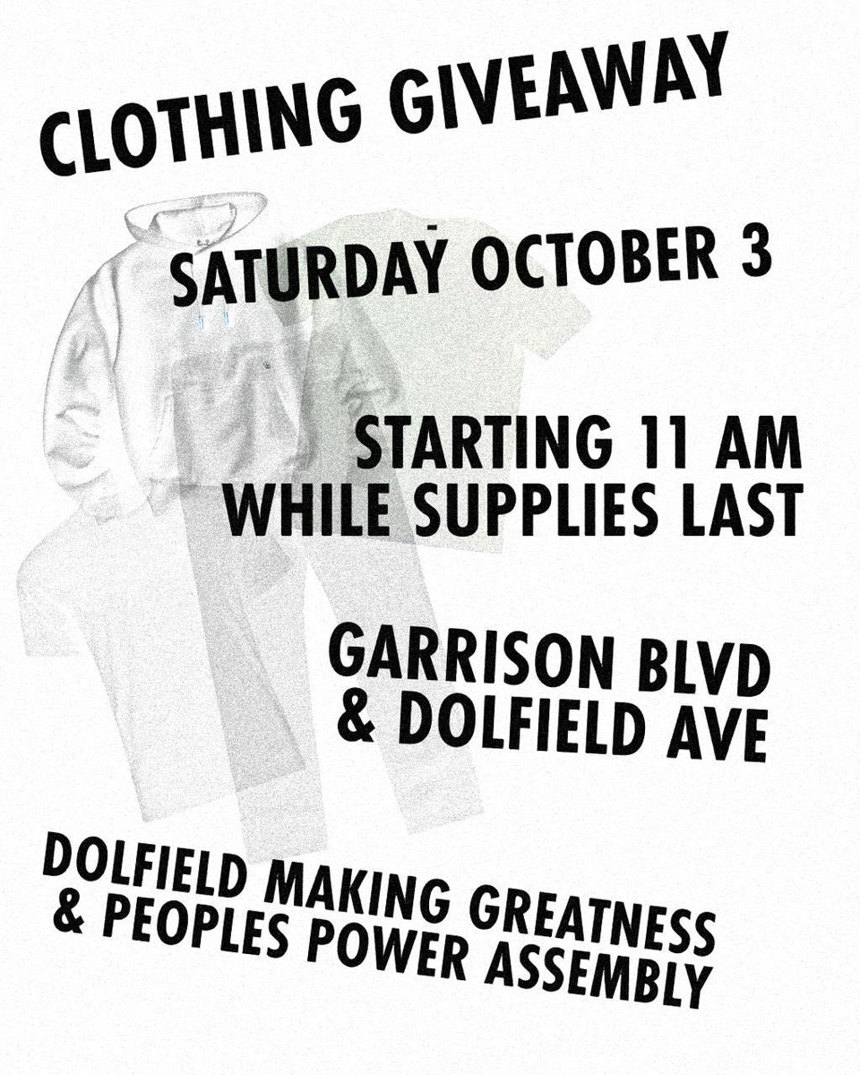 BaltimorePPA's tweet photo. BALTIMORE: Tell your friends and tell your family! We are doing a clothing giveaway to give back to the community of Baltimore City. 

🗓 Saturday, October 3, 2026
🕚 11 AM until supplies run out
📍 Garrison Blvd. &amp; Dolfield Ave.

#Baltimore #Giveaway #Clothes #Donate #fyp https://t.co/KlYGnc8F9r
