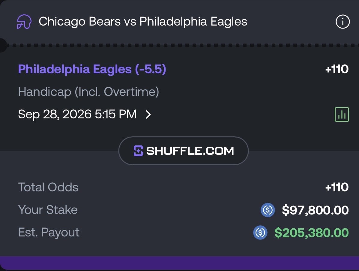 ShaneStoffeir's tweet photo. @stevewilldoit said he had a gift for me 

I was like what 

He goes “eagles -5.5”

Obviously used my own money to place the bet. But if it hits its kinda like he gave me 100k cuz I wasn’t gonna bet on anything today https://t.co/6THkdJ7XC7