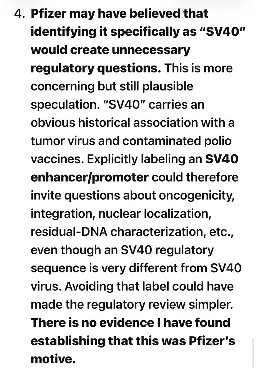 LionAdvocacy's tweet photo. Pfizer may have chosen not to flag the SV40 sequence because the label could trigger added regulatory scrutiny (which it did) over eg residual DNA integration/ oncogenicity. Pfizer may have deliberately avoided highlighting it for that reason. This is ChatGPT speculating...🧐 https://t.co/DahhOu1w7Q
