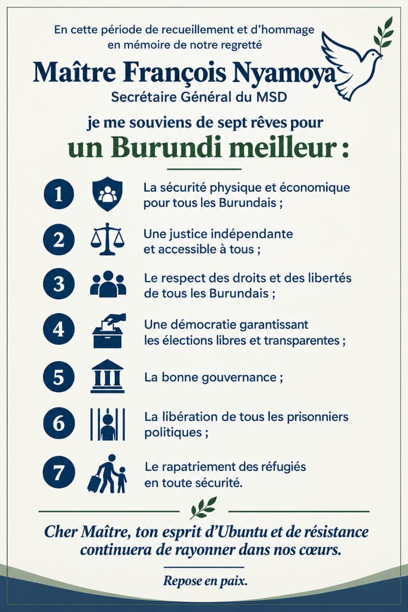 NEpithace's tweet photo. En souvenir de notre regretté #Dr #François #Nyamoya, je vous  partage certains de ses rêves pour un #Burundi meilleur.

Son esprit de résistance et d’Ubuntu, continuera de vivre dans nos cœurs. Repose en paix, cher Maître. https://t.co/7Is38lnP1s