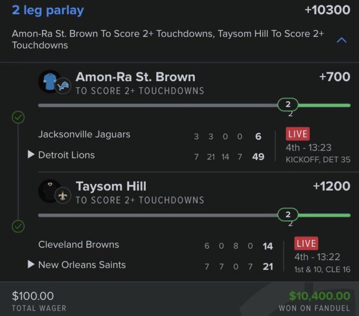 Gamepicks8's tweet photo. $50,000 from ONLY 4 Touchdowns! 🚀

✅ $200 ➝ $18,000.00
✅ $100 ➝ $10,400.00
✅ $500 ➝ $13,843.52
✅ $500 ➝ $12,870.66

@AllInAbe absolutely love today’s NFL TD matchups and you need to join now!

👉🏼 https://t.co/kWono06NU5 https://t.co/shugEyc3LW