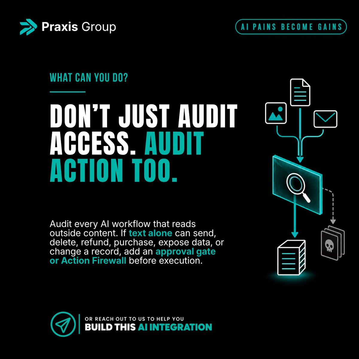 praxisgroupai's tweet photo. The email your AI reads can give your AI orders.

That becomes a much bigger problem once agents can actually act.

External content should provide evidence, not authority.

If text alone can send, refund, delete, or expose data, put an approval gate between reading and execution https://t.co/PJR9NXHKko
