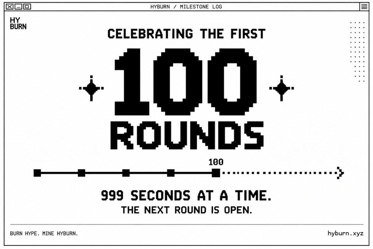 hyburnprotocol's tweet photo. 100 rounds behind us. Already at round 124.

A little late to celebrate. Still early in the story.

999 seconds at a time.
Same rules for everyone.

Here’s to the first 100—and everyone who joins the next.

Burn HYPE. Mine HYBURN. https://t.co/KjwN1CbW5g