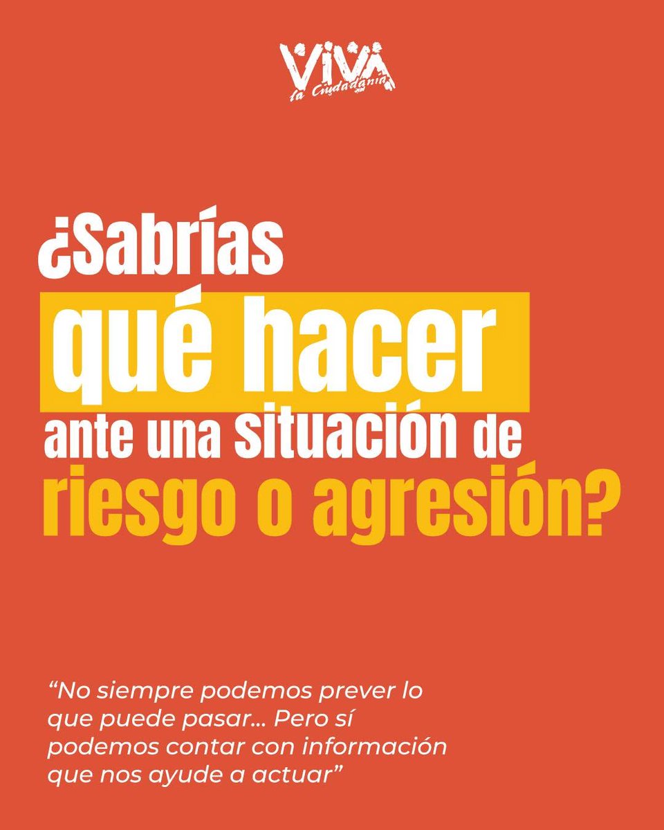 vivaciudadania's tweet photo. 🧐 ¿Qué hacer ante una situación de riesgo o agresión?

🔎 Consulta nuestra Guía básica de protección y autoprotección, con orientaciones y herramientas para actuar frente a posibles situaciones de riesgo.

📲 Encuentra la cartilla aquí ⬇️
https://t.co/hNJFTVkIt2 https://t.co/aDxb6m6QVr