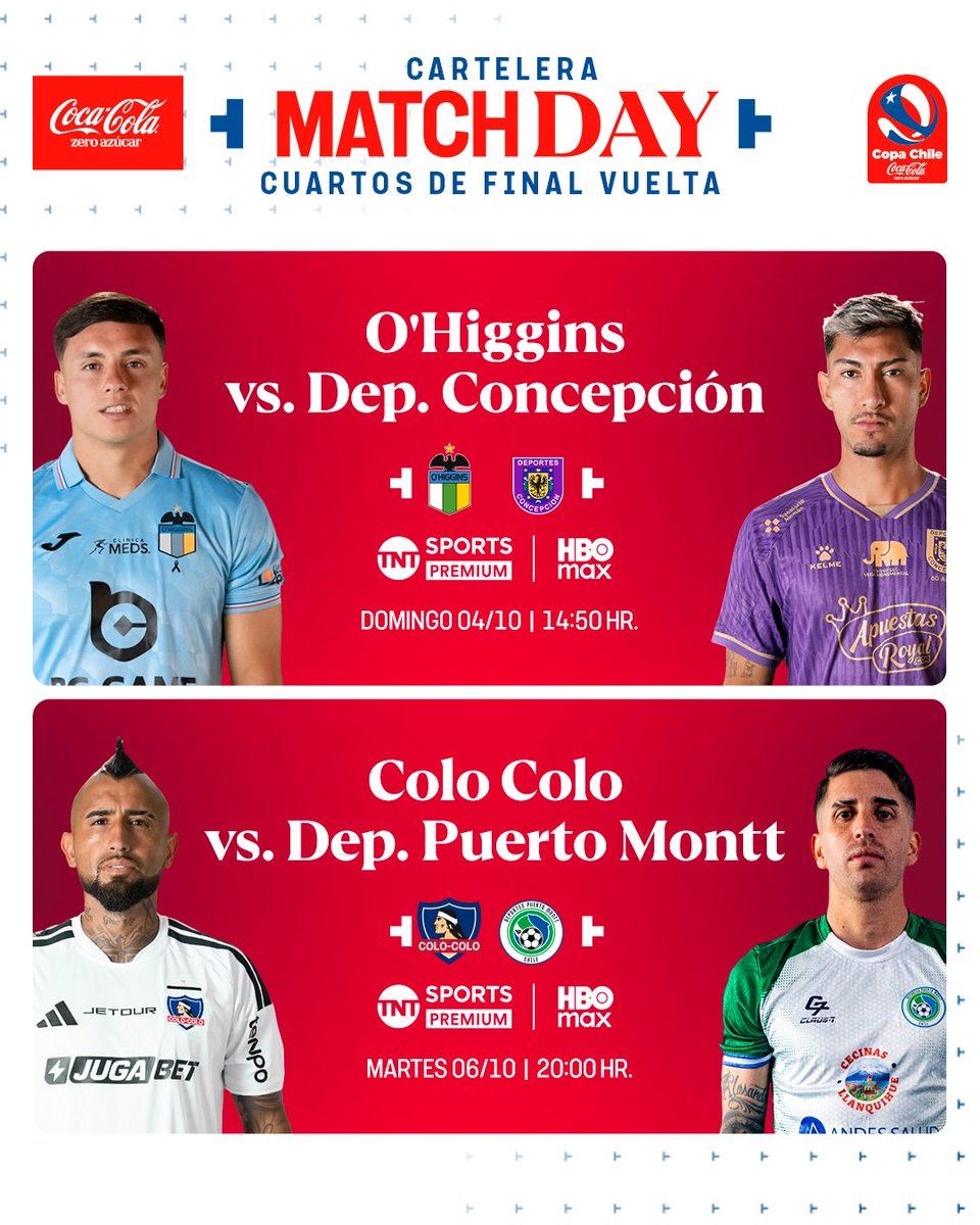 TNTSportsCL's tweet photo. 👀🏆🇨🇱 DE ACÁ SALEN LOS PRIMEROS DOS SEMIFINALISTAS

Arrancan los cuartos de final de la #CopaChileCocaColaZeroAzúcar, con dos series que rápidamente definirán a los primeros elencos que lleguen a la ronda de los cuatro mejores.

Disfruta lo mejor del fútbol chileno. Suscríbete a #TNTSportsenHBOMax 📲💻 Link en la BIO 📍
