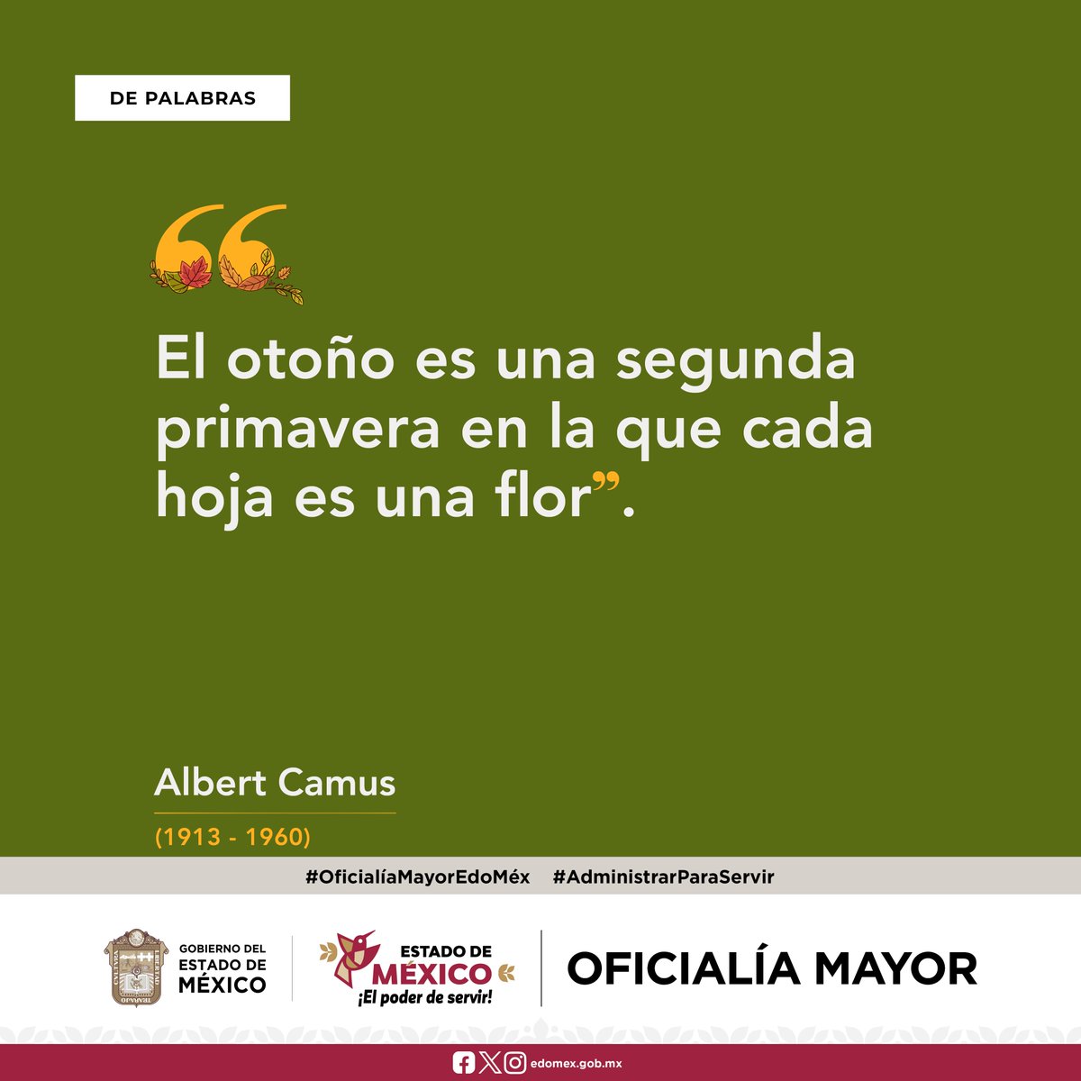 agem_mex's tweet photo. El #otoño es una de las #estaciones más evocadoras del año, marca el tránsito entre el calor vibrante del verano y la calma introspectiva del invierno; por eso durante este periodo te compartiremos #frases que evocan la nostalgia que posee la temporada.
#DePalabras
#AGEMÉX https://t.co/UT226mUjEN