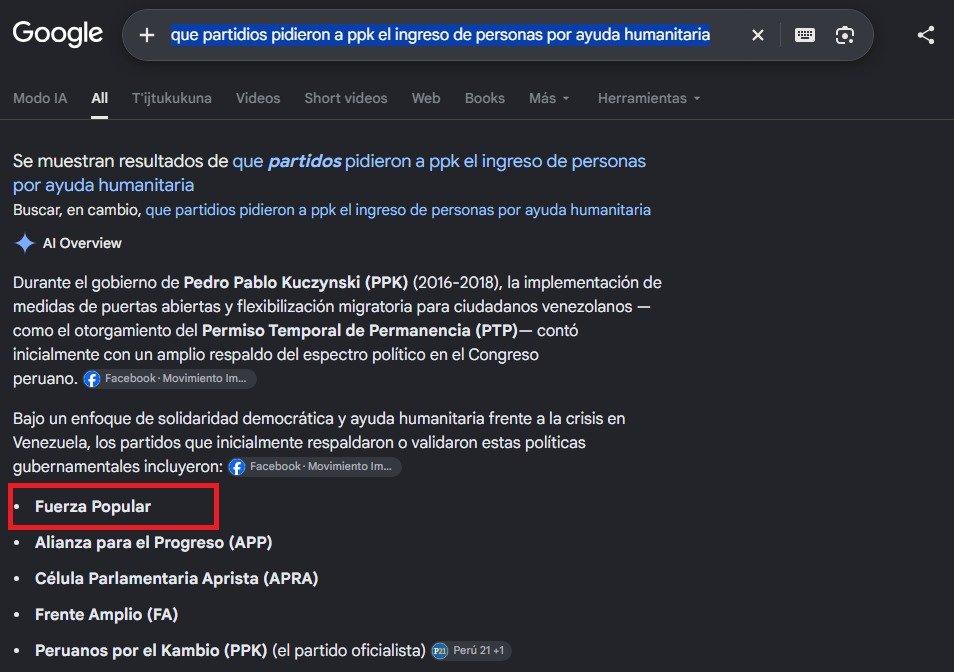 jorgelp65's tweet photo. @masakokan @fitoflores FP pidió el ingreso por razones "humanitarias" de indocumentados como si no supieran que delincuentes pasarían también. Como dijo Rospigliosi ahora con la IA e Internet  es fácil encontrar las mentiras https://t.co/SZAzoVY3f6