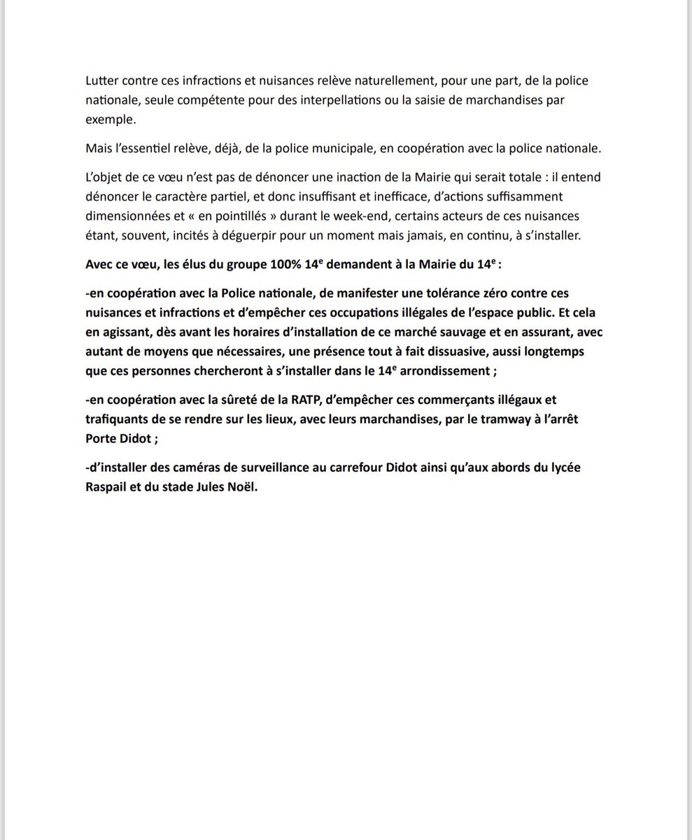 MCCG's tweet photo. Au Conseil du 14e arrondissement, nous avons dénoncé les actions insuffisantes et donc inefficaces de la Mairie pour dire stop à ce marché sauvage aux abords du marché aux Puces, tous les week-ends, depuis des mois. 
Occupation illégale de l’espace public.trafics en tout genre. Suspicion de prostitution. Vols, rackets, intimidation des riverains dont la vie est devenue un enfer. Il faut que cela s’arrête!
@PatrickViry @ALEXANDREJFr @elie_julien