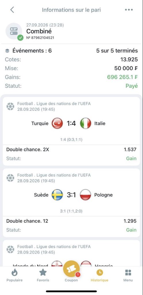 pronoking23's tweet photo. Coupon Melbet🚀

Cote de 13 Validé facilement ✅✅

On fais fort dans la chaîne 👇
https://t.co/3PyoVI3jDv https://t.co/q0eGWopO2C