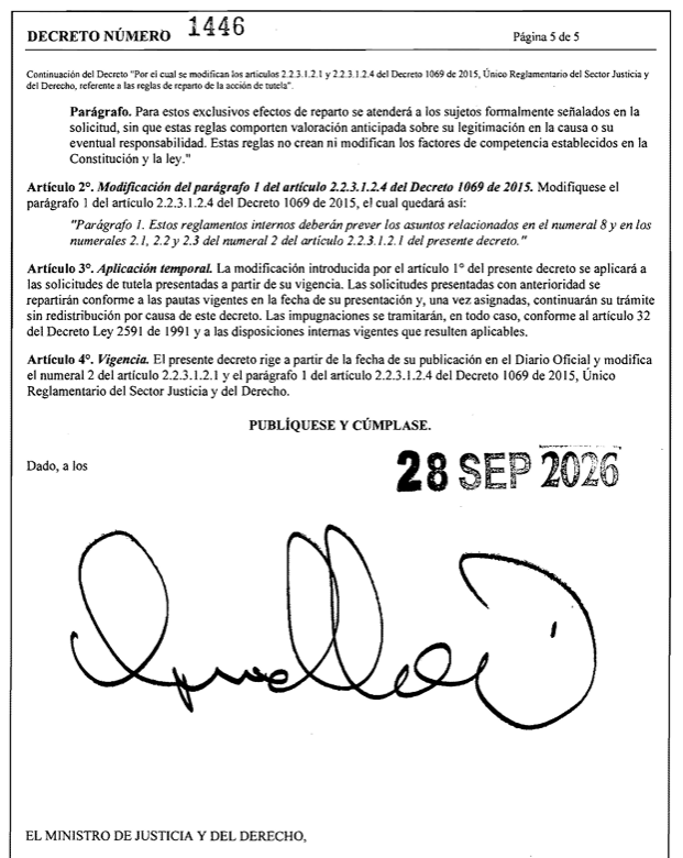 ELTIEMPO's tweet photo. 🔴 El Gobierno de Abelardo De La Espriella expidió oficialmente el decreto que devuelve al Consejo de Estado la competencia para asumir las tutelas contra la Presidencia. https://t.co/ixFZNx7lU7