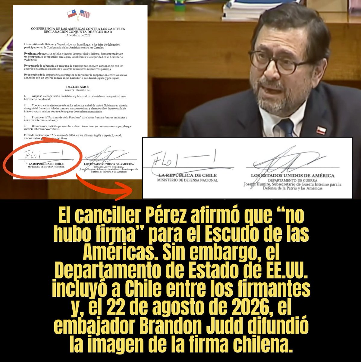 Radar_C_L's tweet photo. El Canciller Pérez mintió: Si hubo firma y el embajador Judd la compartió. https://t.co/J64kSb8w6p