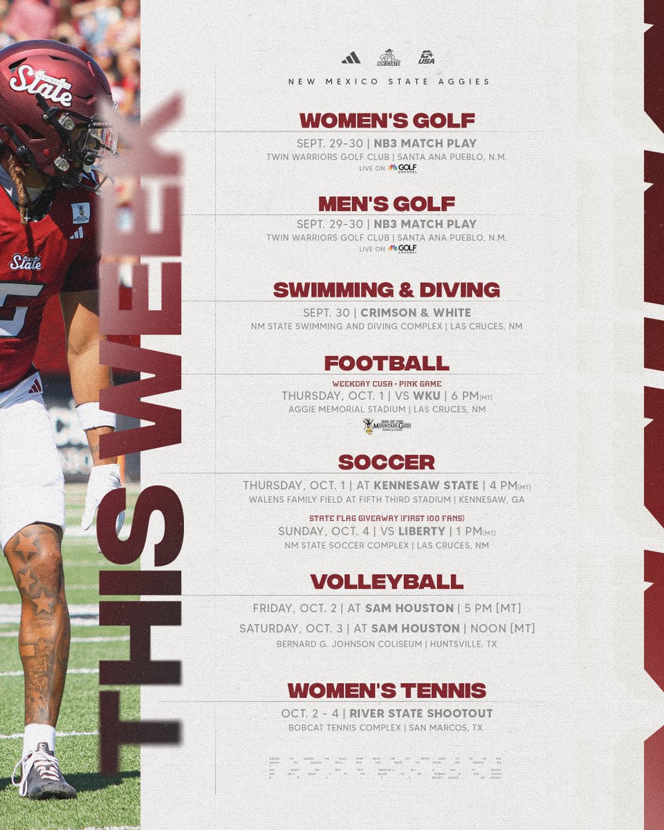 NMStateAggies's tweet photo. This week in Aggie Athletics!

#AggieUp https://t.co/xXgafINPgX