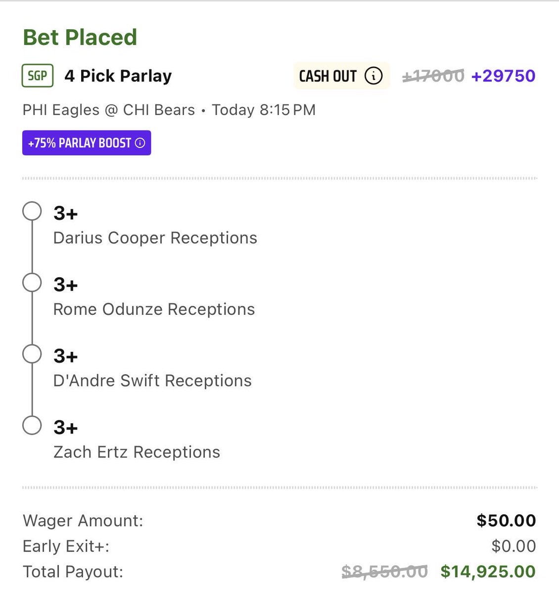InsiderDash's tweet photo. Eagles/Bears Parlay 

#DasherDime #YitYat https://t.co/RPOdDj8nx0