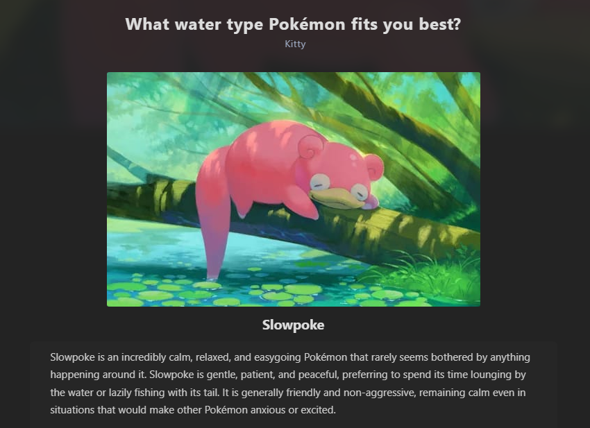 VeloraRaincrest's tweet photo. I got Slowpoke on "What water type Pokémon fits you best?" https://t.co/XpJj0hffKt https://t.co/kHdebY8DaX