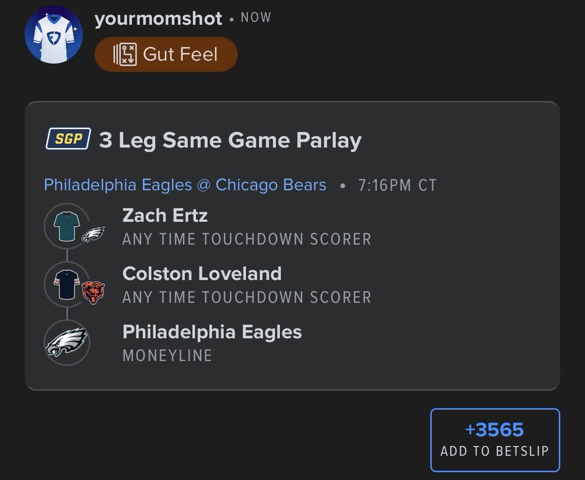 4bossman4's tweet photo. see you at the bank in the morning 😴
#bearsvseagles
#fanduel
#parlay https://t.co/TaIZjpTZHb
