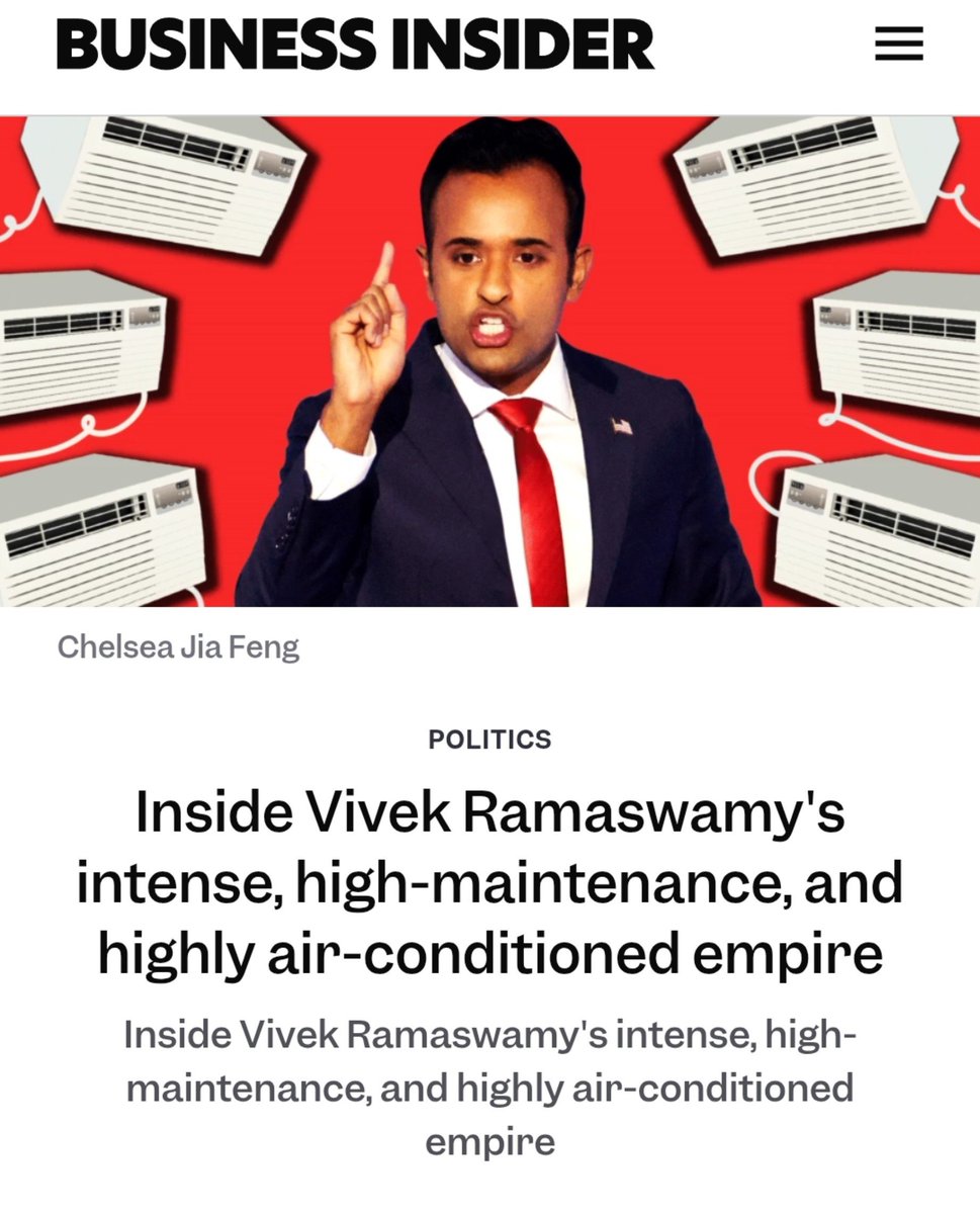 WeWillBeFree24's tweet photo. Former employees of Vivek Ramaswamy from Roivant Sciences and Strive Asset Management, described Vivek Ramaswamy as a "neurotic, mercurial, and paranoid boss who treated staff more like servants than colleagues." 

One person who worked closely with him was quoted saying: “He thinks people are put on this earth to serve him.”

 • Insisting office thermostats stay at 64°F or lower (staff used space heaters and fleeces).

• Expecting white-glove service, including an assistant plating his takeout and serving it with a napkin.
Multiple backup flights and hotels for travel.

• Losing his temper at a town hall when someone asked about summer Fridays.

Low caste White peasants.