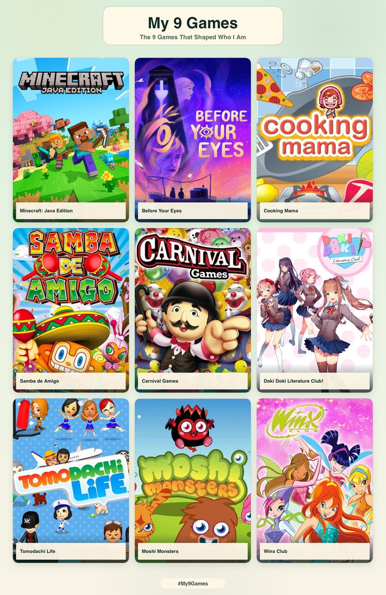 essievoss_'s tweet photo. me &amp; the 9 games that shaped me

shoutout samba de amigo especially https://t.co/FIOseLat3L