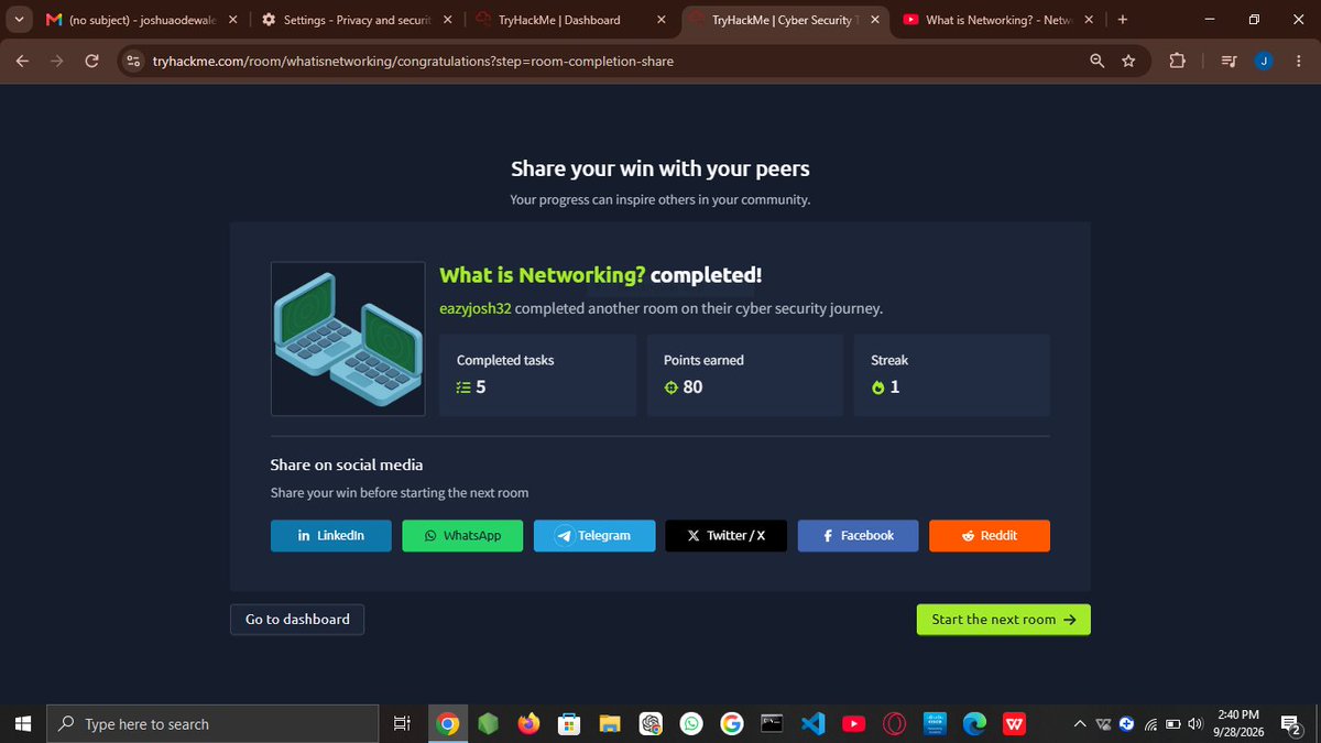 JoshE16994's tweet photo. CyberForge Day 8: Networking Bedrock 🚀
Hit @TryHackMe's Intro to LAN rooms today.
• IP vs MAC: IP = phone number (can change), MAC = physical fingerprint (can be spoofed).
• Protocols: ARP maps IP to MAC; DHCP automates IPs.
• Verified connections via ping.
#the_cyberforge https://t.co/VDhxnpQ8Uj