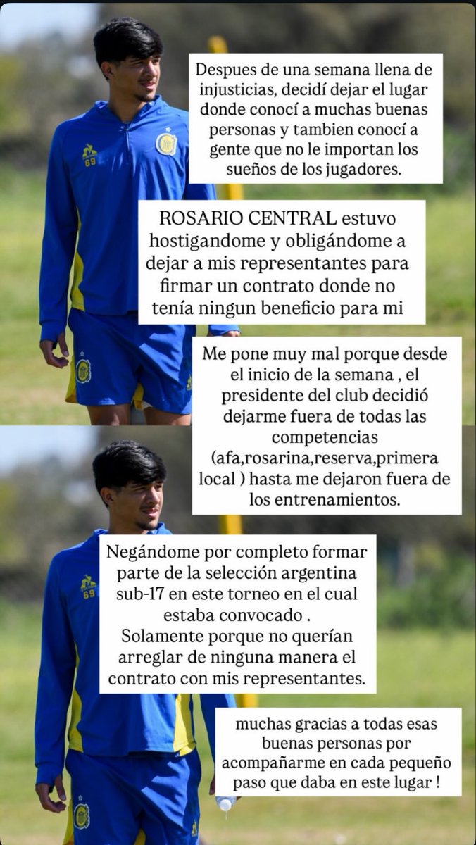 lucas_calatroni's tweet photo. 📱🇺🇦 El comunicado de Ayrton Muñoz, jugador de Reserva de @RosarioCentral, vía Instagram.

El lateral derecho tiene decidido dejar el club tras no lograr un acuerdo para la firma de su primer contrato. https://t.co/A3fW4AXMhN