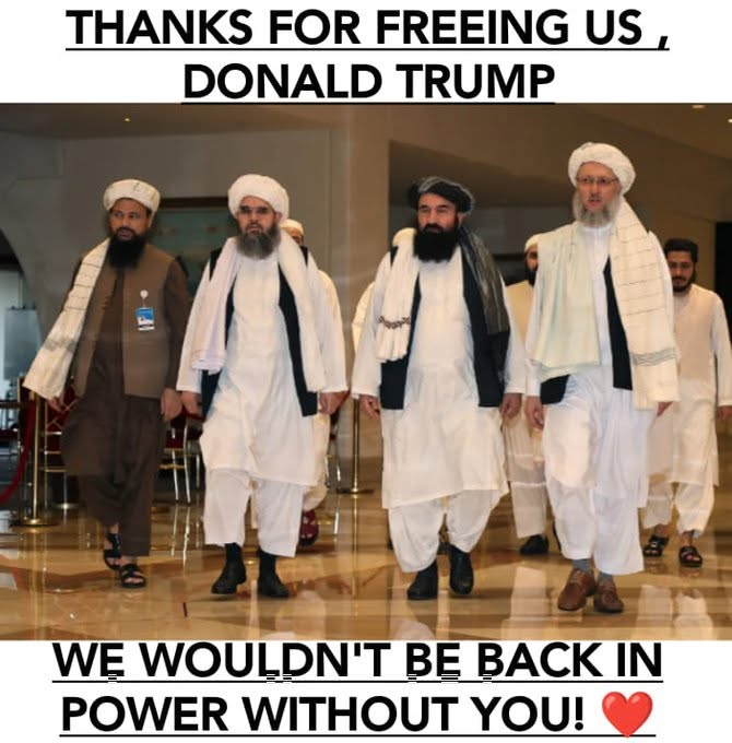 JamesTate121's tweet photo. Hey MAGA, remember when Donald Trump freed 5000 Taliban without even speaking to the Afghani government - then the Taliban took over the Afghani government? Then he struck a deal to get out of the there and blamed Joe Biden for the Chaos he left behind, I do! https://t.co/Lv4qW3Wokd