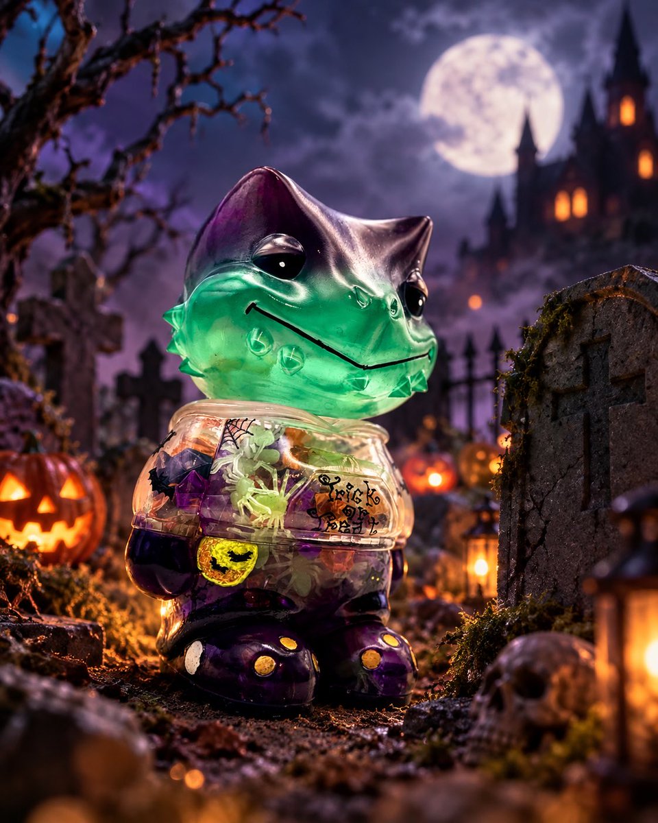 KinsHouse91083's tweet photo. 本日20時よりネットショップにて手書きハロウィンカラー販売！
今回は3種類ご用意、全て1点ずつのご用意となりますのでご了承ください
改めてデザインの紹介です🎃
①「Halloween night」

ネットショップはこちらから⬇️
https://t.co/QlOX3P32CZ

 #ソフビ #sofbi #ハロウィン #爬虫類 https://t.co/N2rZVwp0nM