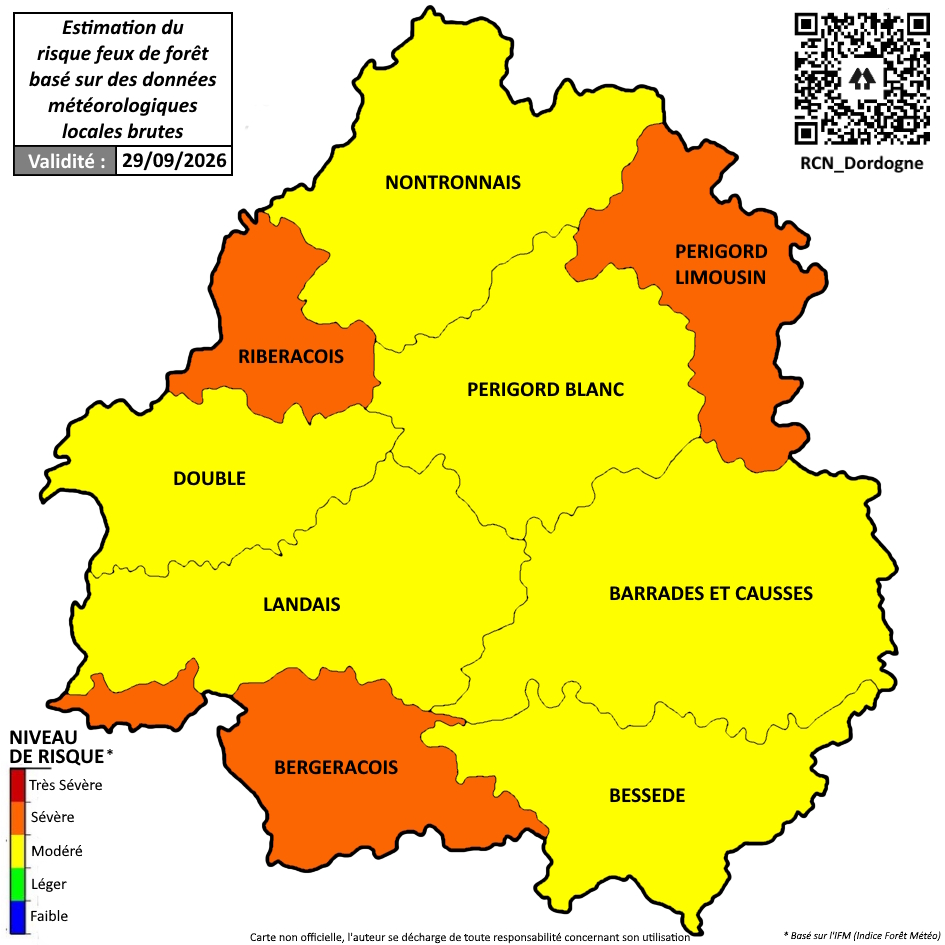 RCN_Dordogne's tweet photo. ℹ️ [PREVENTION]

🔥 Estimation* du risque #FeuxDeForêt (#IFM) par massif forestier en #Dordogne pour 24h du 28 au 29/09/2026 à 18h (16h UTC)
+ Météo des forêts Météo-France pour 48h.
#FDF2026 #EFFIS #DFCI

📲💻 Toutes vos infos : https://t.co/XXSZdJi8gq

* https://t.co/uwhaiV1eES https://t.co/b8LOnjO5hx