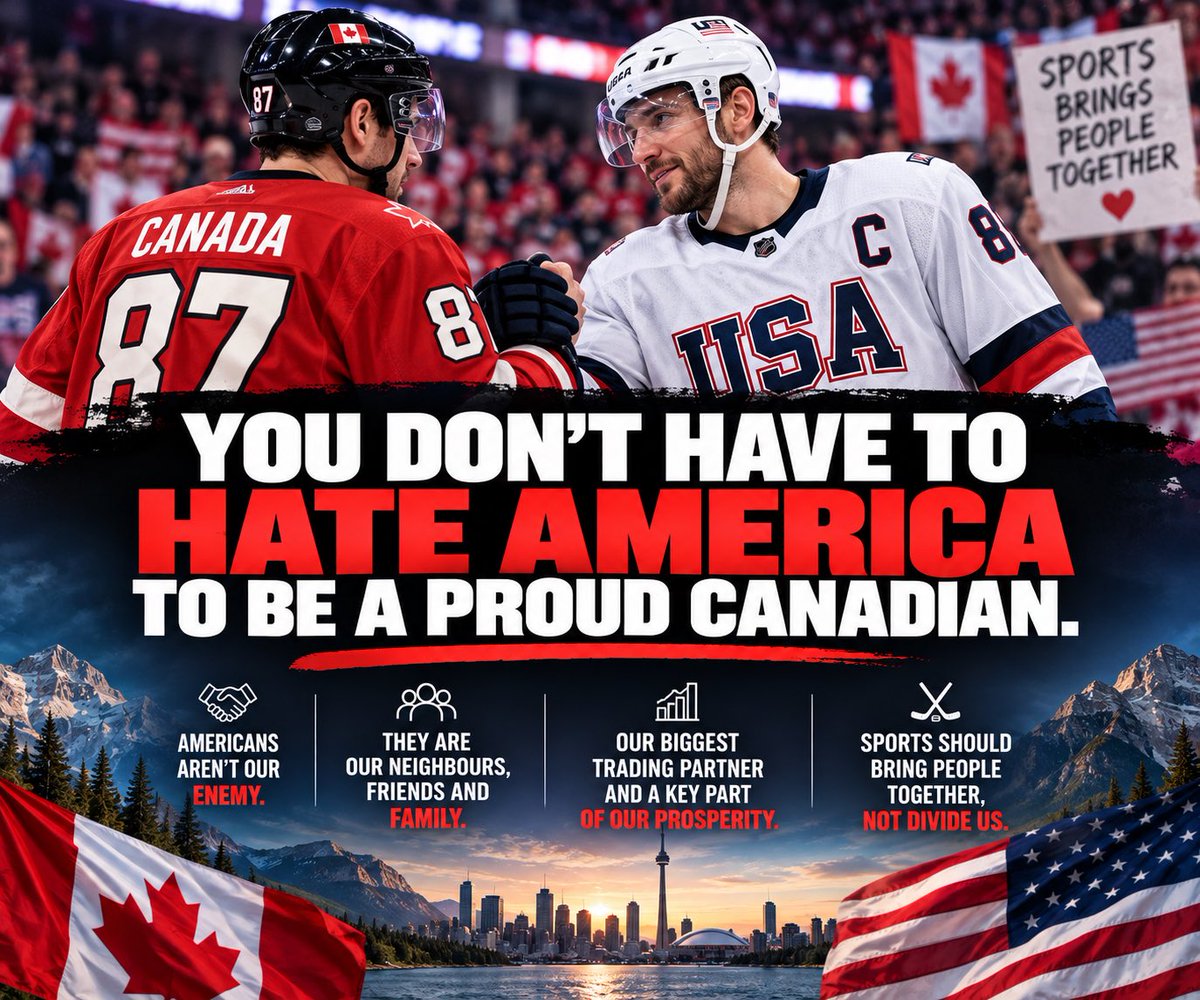 AntonioTweets2's tweet photo. 🇨🇦🇺🇸 I find it embarrassing that we’re booing American teams.

This whole “Elbows Up” mentality has gone way too far.

Disagree with Trump. Disagree with tariffs. Debate American policy all you want.

But turning our closest neighbour into some kind of national enemy is ridiculous.

Americans aren’t our enemy.

They’re our neighbours, friends, customers, business partners and—in many cases—family.

Sports should bring people together, not become another battlefield for political resentment.

Cheer for Canada because you love Canada.

You don’t have to hate America to be a proud Canadian.

Enough with the manufactured hostility.

🇨🇦🤝🇺🇸

#Canada #USA #CanadaUS #ElbowsUp #Sports