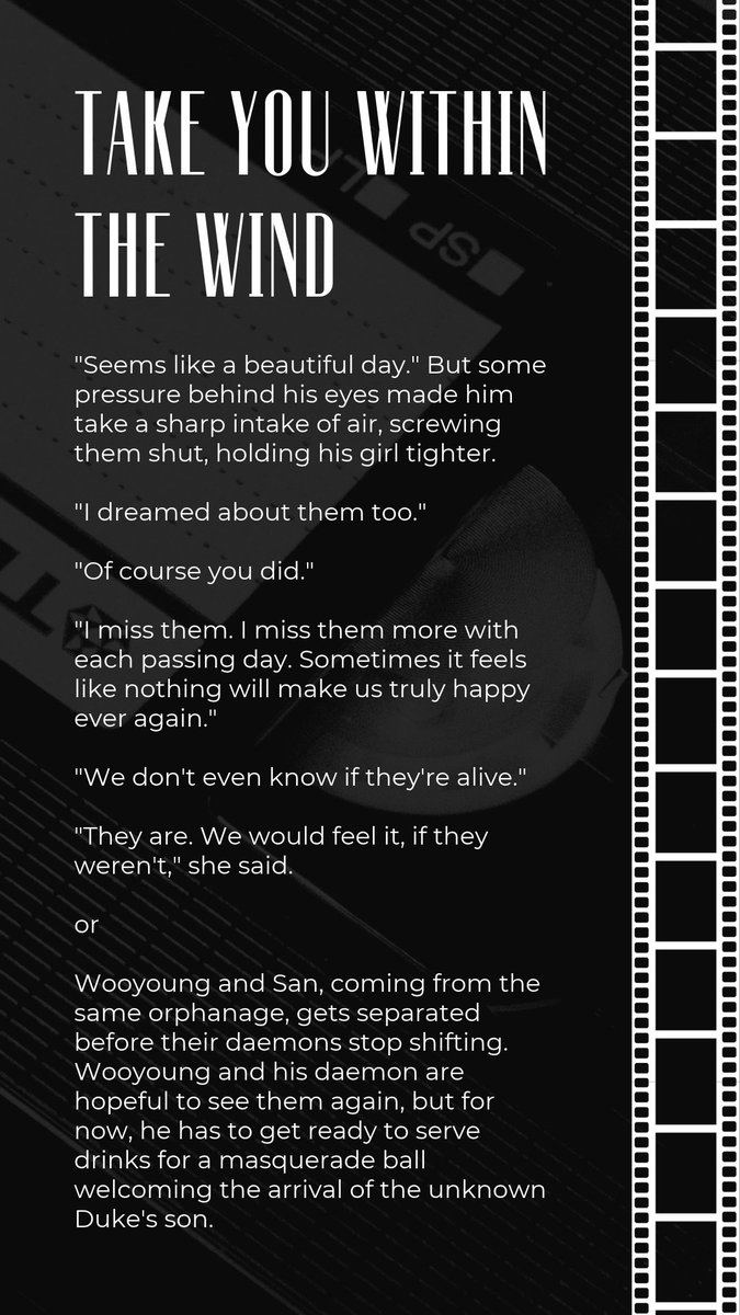 wxxsxnfest's tweet photo. take you within the wind

🎭 Daemon AU
🎭 Angst with a Happy Ending
🎭 Costume Parties &amp; Masquerade
🎭 Found Family

Link: https://t.co/0GFC1ZDoEL https://t.co/LqjaVLXUc0