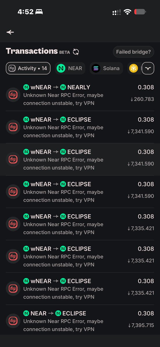 BadhonBaru63824's tweet photo. wNEAR swaps on HOT Protocol keep failing with an “Unknown Near RPC Error.” 🚨
Anyone else facing this issue?

#HOTProtocol #NEAR #DeFi @hotdao_ 
@NEARMobile_app https://t.co/4Rk3bwohJP